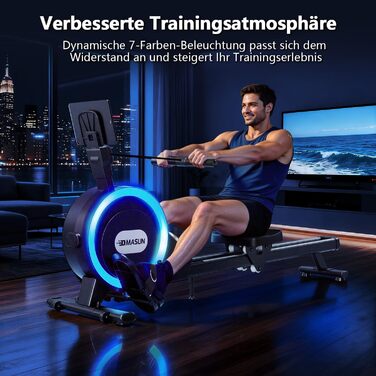 Гребний тренажер DMASUN для дому, [Нова модель 2026] з магнітною системою, покращені рейки подвійного ходу, тиха робота, 16/32 рівні опору, LCD-дисплей, до 160 кг, чорний