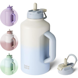Термос-пляшка BOTTLE BOTTLE 1,8 л з трубочкою, подвійна кришка, спортивна вакуумна пляшка з нержавіючої сталі з ручкою, сіро-блакитна