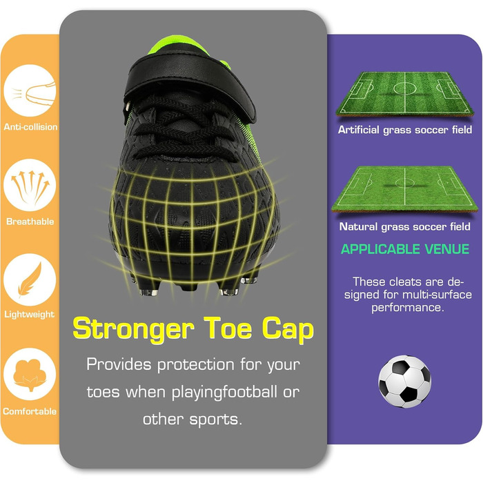 Дитячі футбольні бутси DimaiGlobal з шипами для хлопчиків та дівчаток. Зальні футбольні бутси для штучного покриття, бутси для міні-футболу, професійні тренувальні бутси (32 EU, чорний/зелений)