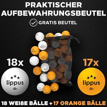 Набір тенісних м'ячів для настільного тенісу 3 зірки (35 шт.) - 18 білих та 17 помаранчевих м'ячів + сумка для зберігання. Відповідає стандартам змагань.