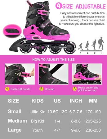 Розсувні ролики Kuxuan для дітей та підлітків, з підсвічуванням, для початківців (червоний, розмір EU 34-37)