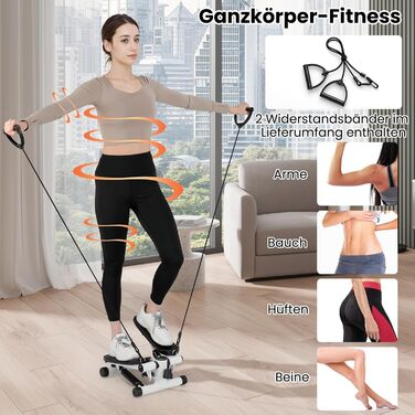 Міні степер GYMAX для дому з мотузками, LCD-монітором та регульованою висотою, до 100 кг, білий