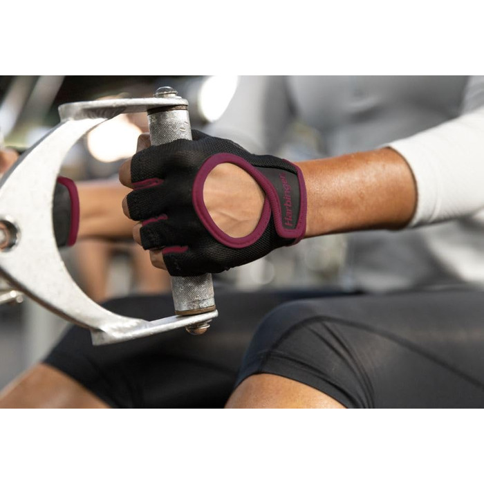 Важкі рукавички Harbinger Power для жінок з підтримкою зап'ястя та шкіряною долонею (1 пара), чорний (M, Merlot)