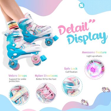 Дитячі ролики SULIFEEL Rainbow Unicorn з підсвічуванням, розмір S (28-31 EU), блакитні