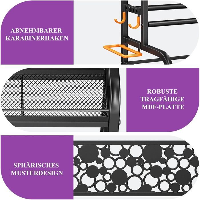 Стойка для гантелей, багаторівнева, з роликами та гачками, для гантелей, йога-матів, фасцій та гир, чорна, для дому