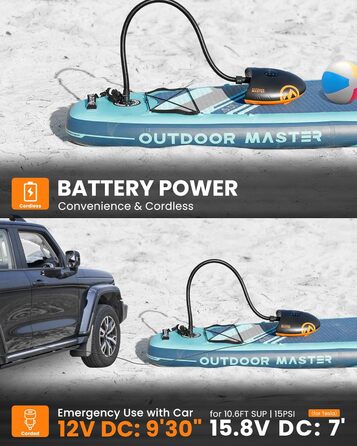 Насос OutdoorMaster Shark 2S для SUP: електричний, 88,8Wh, акумулятор, 20PSI, 8 насадок