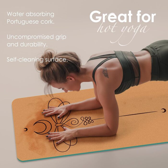 Килимок для йоги з корку Rutschfeste, натуральний каучук TPE, з сумкою, для дому, пілатесу, фітнесу, тренувань, турецький дизайн Мандала (Турецький - Ластівка)