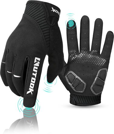 Велосипедні рукавички KUTOOK: антиковзаючі, амортизуючі, з підтримкою сенсорного екрану. Ідеально для MTB, шосе, гонок, даунхілу та хайкінгу (Чорний, L)