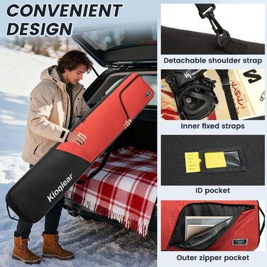 Сумка для сноуборду та черевиків Kioqiear з підкладкою, до 165 см та 43 розмір, комплект з 2 сумок
