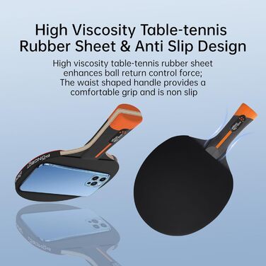 Набір для настільного тенісу PONGBOT Five-Star з жорстким кейсом, карбонове волокно, 7-шарова лопасть, преміум-гума, для змагань та серйозних гравців