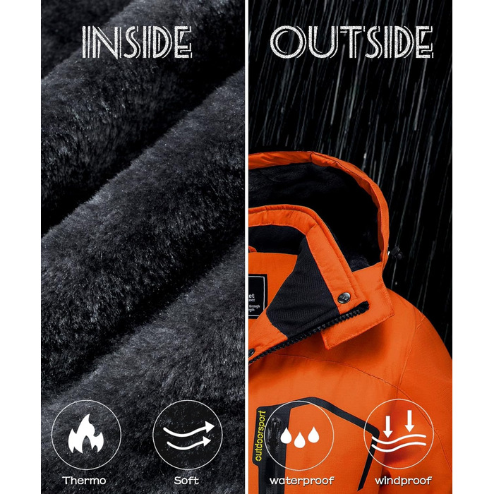 TACVAEN Жіноча куртка-перехідник, тепла зимова куртка, куртка для хайкінгу, вітронепроникна куртка з водонепроникною блискавкою, біло-чорна (XXL, помаранчевий)