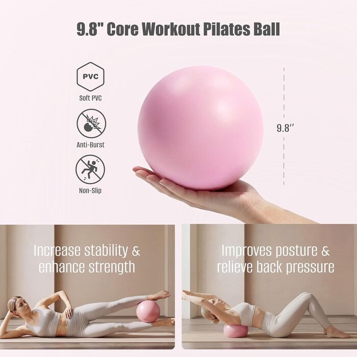Pilates Set MaxU для жінок: коло 35 см, м'яч, гумові стрічки, кільце з лічильником та шкарпетки. Ідеальний набір для домашніх тренувань для початківців. Рожевий колір.