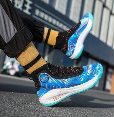 Баскетбольні кросівки для чоловіків, високі, дихаючі, з неслизькою підошвою, для тренувань у залі та на вулиці, білі (чорно-синій, 43 EU)