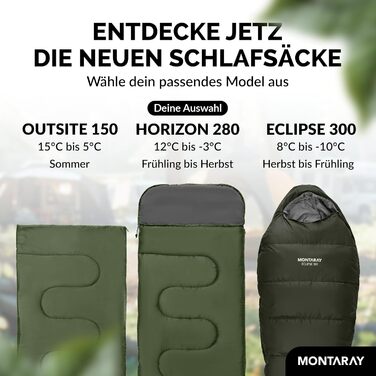 Спальний мішок для кемпінгу з капюшоном до -3°C з подушкою - зимовий та літній спальний мішок на 3-4 сезони (75 x 220 см) - для жінок та чоловіків (теплий) Зелений 280GSM
