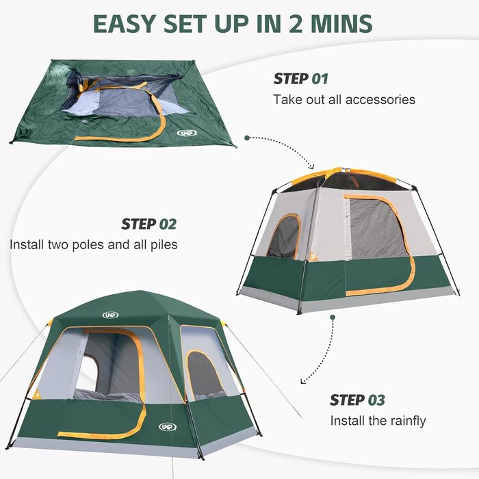 Намет кемпінговий 4-8 осіб Campingzelt водонепроникний, з тентом, зелений 240x210x180 см для кемпінгу, туризму та трекінгу