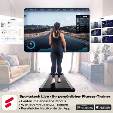 Бігова доріжка Sportstech sWalk Lite/Plus для дому, компактна, з ручним нахилом, до 12 км/год, LED, додаток, пульт