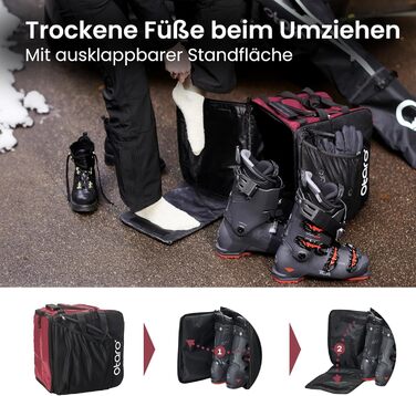 Чохол для лижних черевиків Otaro з відділенням для шолома | Сумка для лиж, шолома та аксесуарів | Водонепроникний, міцний | Комплект (57L + XL для 2 пар лиж), Червоний
