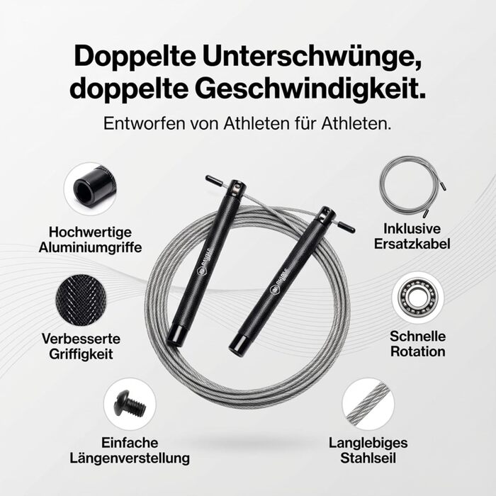 Скакалка Springseil Speed Rope: регульований, для CrossFit, боксу, фітнесу. Металеві ручки, срібно-чорний колір