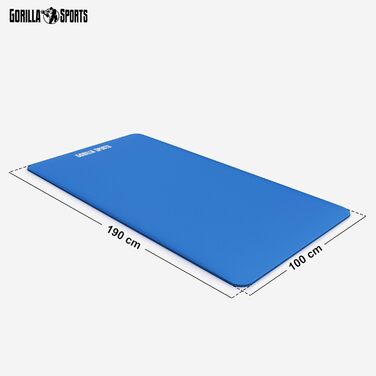 Килимок для йоги та фітнесу GORILLA SPORTS 190x100x1,5 см, королівський синій, нековзний, без фталатів, з ременем для перенесення
