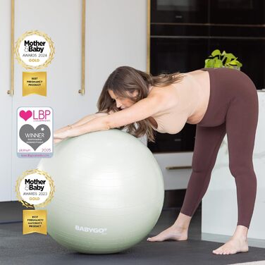 М'яч для пологів BABYGO – для вагітності, йоги, фітнесу та підготовки до родин. Комплект з книгою, план вагітності, фізіотерапія, пологів та відновлення. Екологічний, антивибуховий, 65 см.
