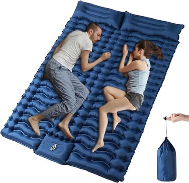 Саморозкладальний килимок для кемпінгу YuanDiann 200x140 см на 2 особи, ультралегкий, з помпою та подушкою, блакитний