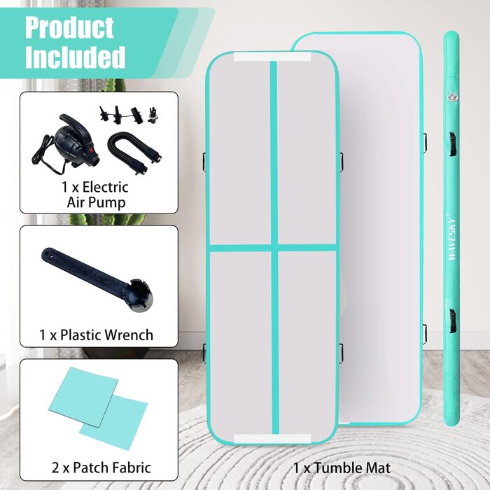 Надувна гімнастична матка Tumble Track, 3м/4м/5м, 10см, антиковзаюча, для дому, спорту, йоги, фітнесу, челедингу, водного спорту (зелена, 300x100x10 см)