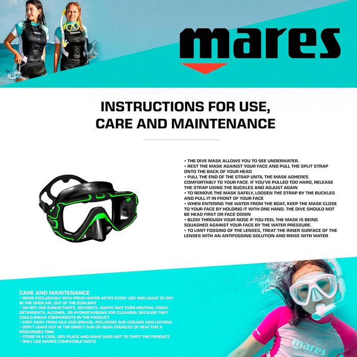 Дайвінгова маска Mares Pure Edge унісекс, чорна/зелена, універсальний розмір