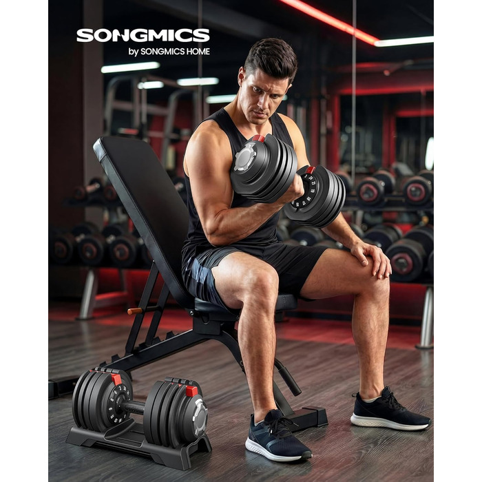 Набір роздвоєних гантелей SONGMICS (2 x 24 кг) зі стійкою, прогумовані ручки для фітнесу та силових тренувань вдома