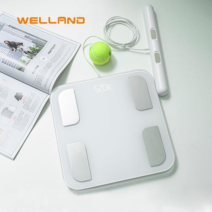 Fitdays Розумна вага для аналізу тіла - 8 електродів, точна цифрова вага BMI з Bluetooth, 20+ показників, синхронізація для 6 користувачів (FG2001B-A-біла)
