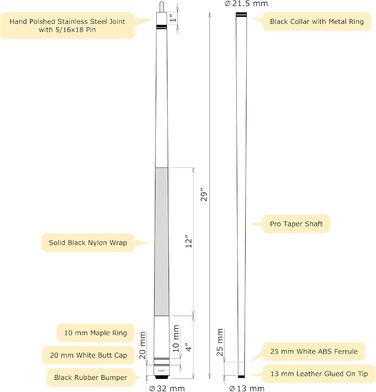 Більярдний кий ASKA L2, 147.3 см, канадський клен, твердий наконечник 13 мм, 2 частини, 18 унцій, фіолетовий