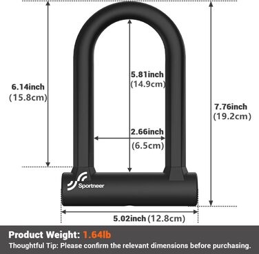 Замок для велосипеда Sportneer – міцний будівельний замок 17 мм з кабелем 1.5 м (для шосе, MTB, електровелосипеда, складаного велосипеда)