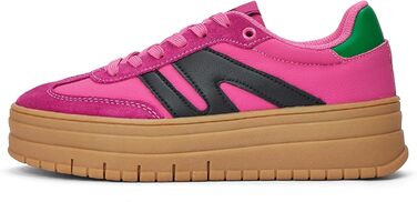 Кросівки LUCKY STEP Plateau Sneaker для жінок - платформа, канвас, ретро стиль, низький профіль, комфортні для повсякденного носіння, бежево-зелені (36 EU, фуксія, чорний)