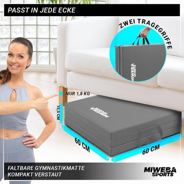 Гімнастичний мат Miweba Sports GM100, складаний, 180x60x5 см, протиковзкий, для фітнесу, йоги, спорту, сірий