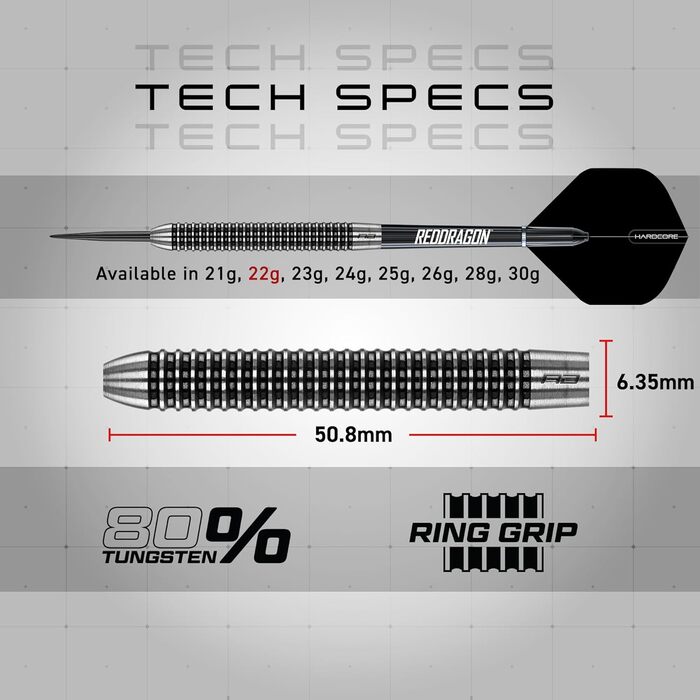 Дарти RED DRAGON Pegasus Profi 80% Tungsten 22г (набір сталевих дротиків з наконечниками, пір'ями, стеблами та кейсом)