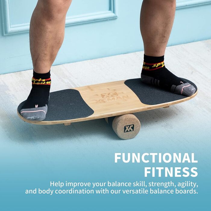 XCMAN Балансборд з бамбука з регульованими стопорами. 3 варіанти відстані. Для серфінгу, лиж, сноуборду, скейтбордингу