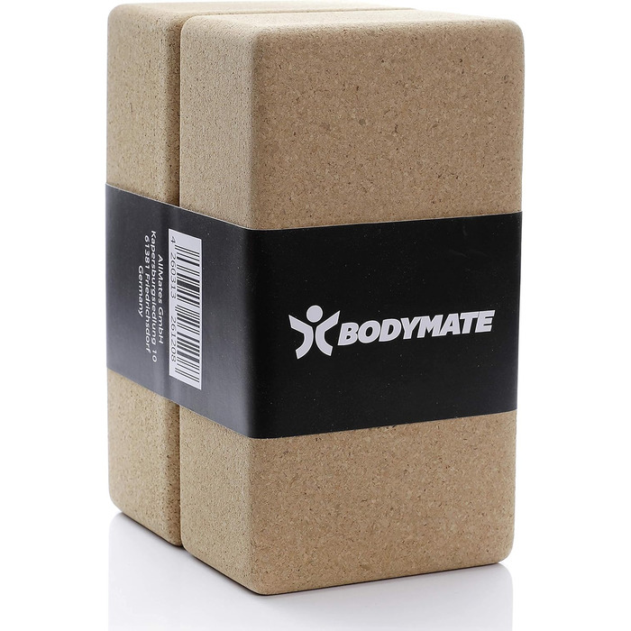 Набір йога-блоків з натурального корка BODYMATE (2 шт), екологічні блоки для йоги, пілатесу та медитації, 22 x 12 x 7,5 см