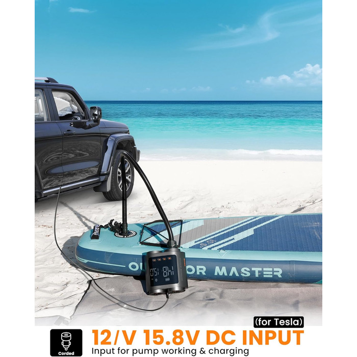 OutdoorMaster Vortex Pro: Електрична SUP-насос з акумулятором 57.7Wh, 12V/15.8V DC, Typ-C, 8 насадок для SUP та інших надувних виробів