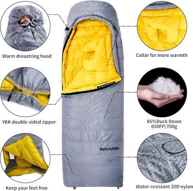 Спальний мішок Naturehike 750FP, 4 сезони, теплий зимовий, ультралегкий, для кемпінгу (CW700/Сірий/L)