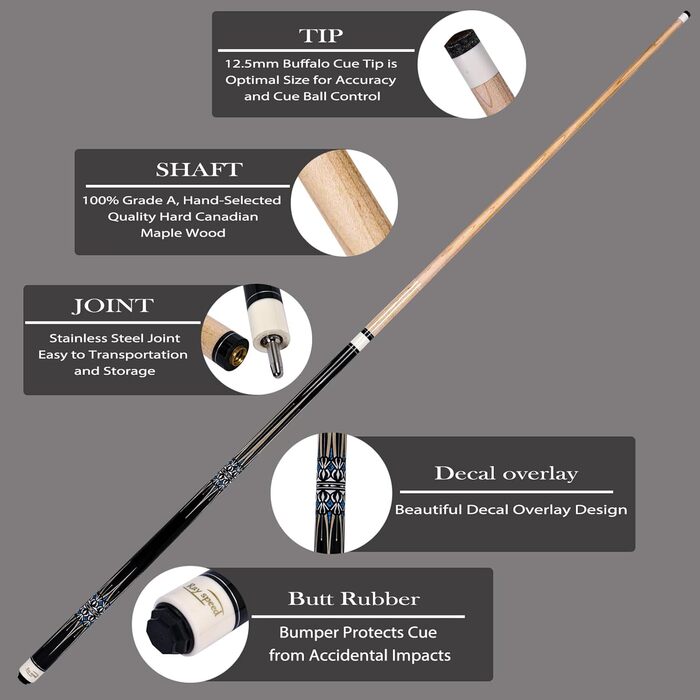 Професійний більярдний кий 58' 2-частинний з жорстким кейсом. Дерево канадський клен, 19/20oz. Набір більярдного кия Pool Stick Set (20oz, CGB-400)