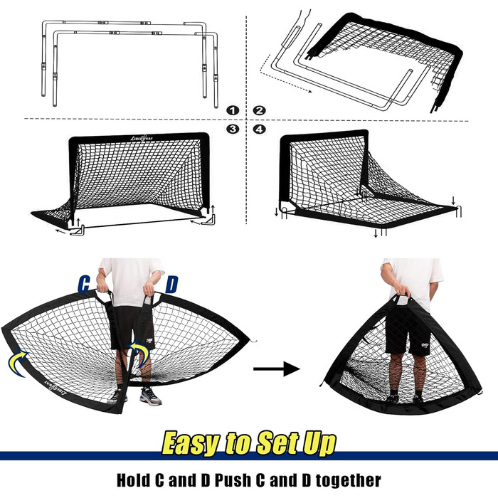 Набір футбольних воріт для дітей LIBERRWAY 120x90x90 см (2 шт.) з 6 фігурками та сумкою, чорний