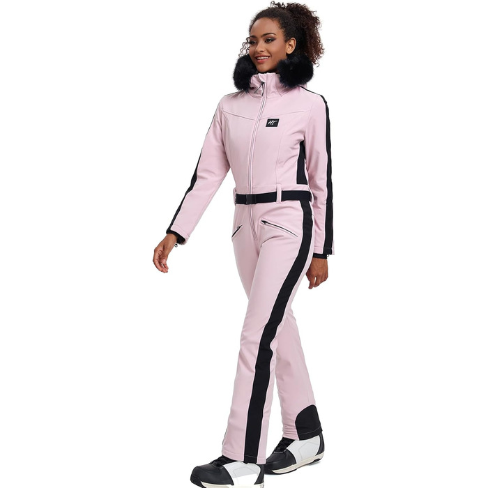 Жіночий гірськолижний костюм-комбінезон HOTIAN. Теплий, водонепроникний, вітронепроникний костюм для сноуборду та лиж. З капюшоном, рожевий колір.