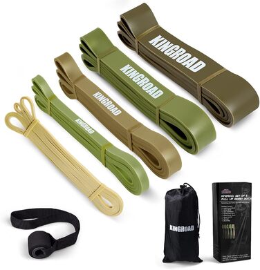 Набір еластичних стрічок опору 5 шт. для фітнесу, силових тренувань та пілатесу, з дверним фіксатором, зелені