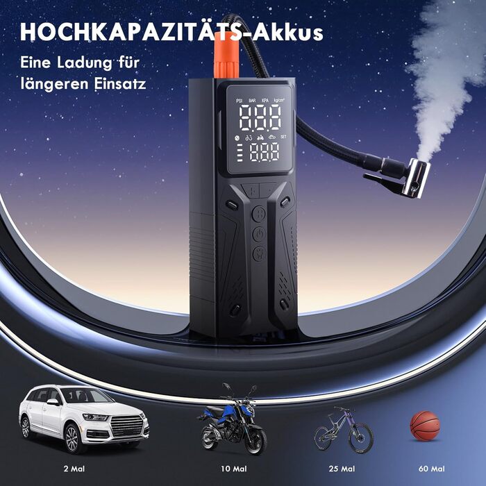 Портативний електричний насос Gerbala 6000mAh, 150PSI з цифровим дисплеєм і LED-ліхтарем для авто, велосипедів, м'ячів