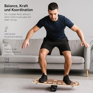 MSPORTS Push-Up Board Holz Premium: Дошка для віджимань з роликом – багатофункціональна дошка для тренування кора, балансу та сили – 15 положень, масивні ручки, антиковзаюча, обладнання для фітнесу для дому