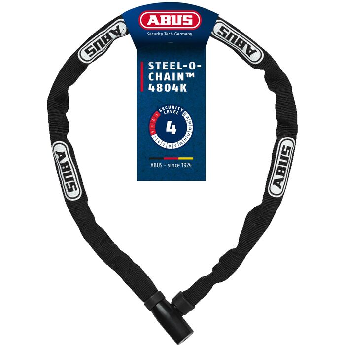 Ланцюговий замок для велосипеда ABUS Steel-O-Chain 4804K зі спеціальної сталі, рівень безпеки 4, чорний, 75 см