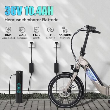 Електровелосипед SPATIAL E Bike Klappard 20 дюймів, 250W, 36V 374.4Wh, 7-швидкісний, LCD, для міста, для чоловіків та жінок