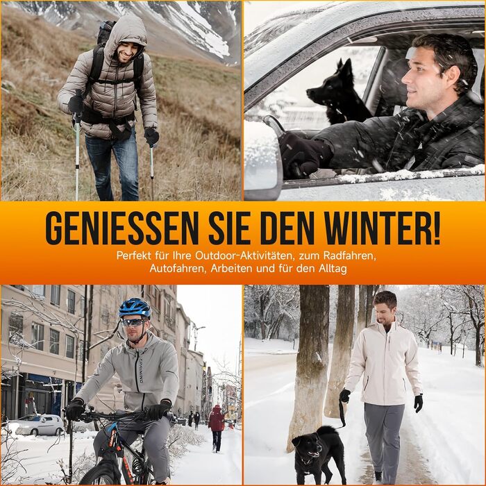 Рукавички PULIOU для чоловіків та жінок, зимові, теплі, для велосипеда, спорту, бігу, з сенсорним екраном, вітростійкі, антиковзні, чорні