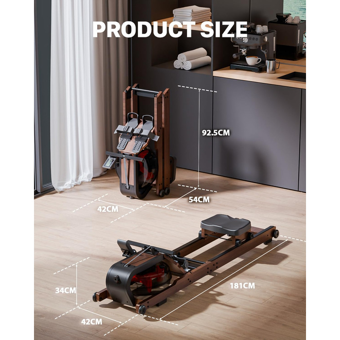 Гребний тренажер Aeriflo W200: Складний дерев'яний тренажер для дому з Bluetooth монітором та зручним сидінням