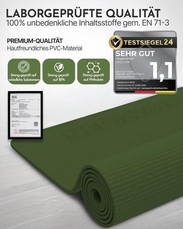 Килимок для йоги NEOLYMP - неслизький, для захисту суглобів - 183x61 см - PVC - для йоги, пілатесу - з E-book та відео-упражненнями (оливковий)