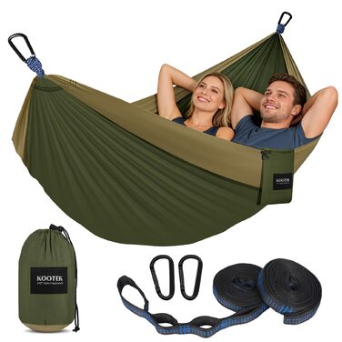 Гамак Kootek для кемпінгу, 227 кг, з ременями та сумкою - Olive & Dark Khaki Large